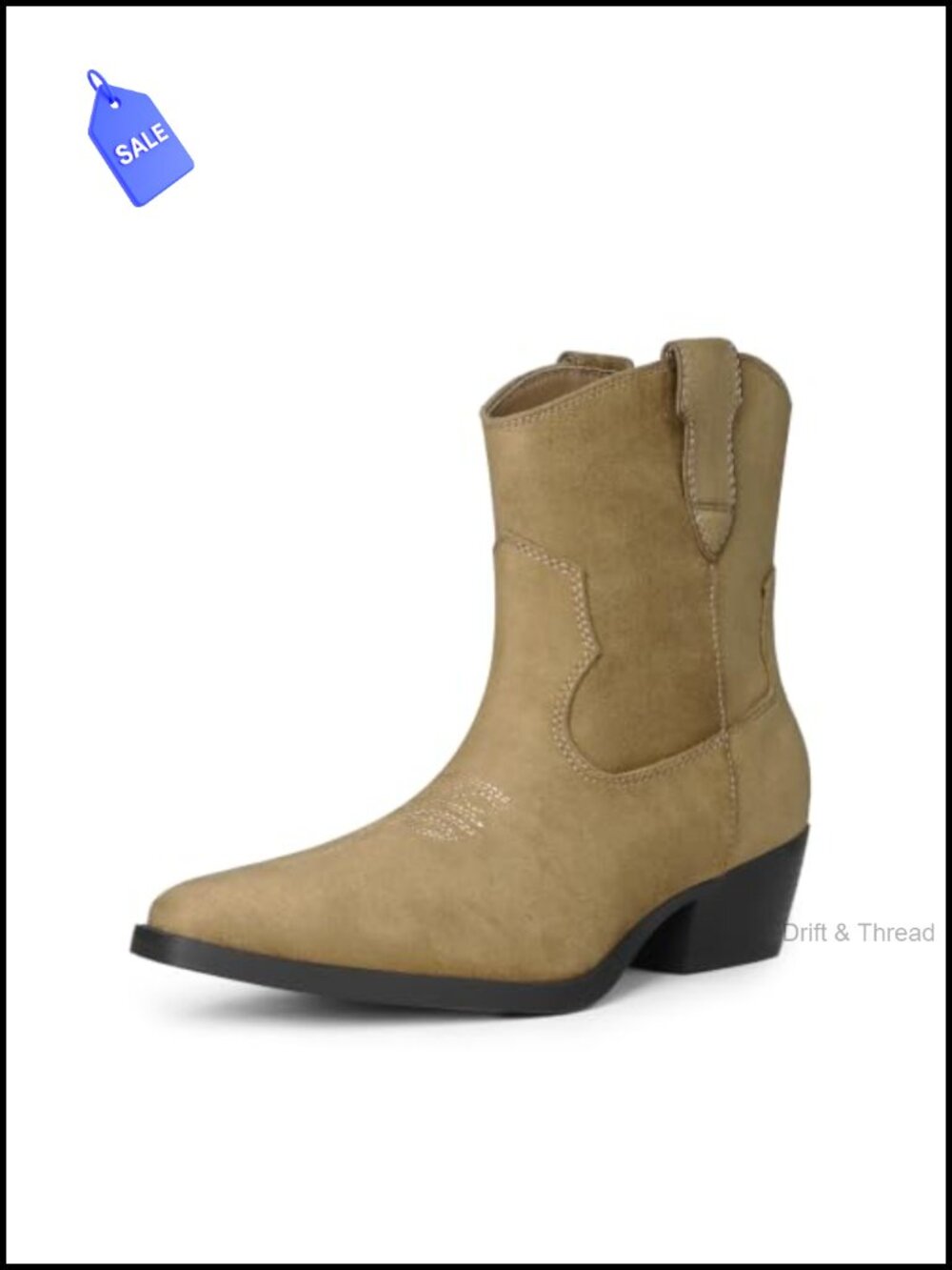 Faux Suede Ankle Booties Western Style Block Heel Pull-On